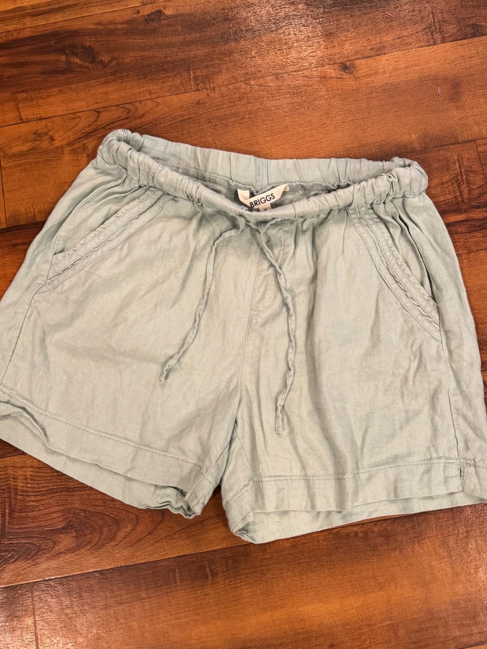 Briggs New York Sage Green High-Waist Drawstring Linen-Blend Shorts Womens med